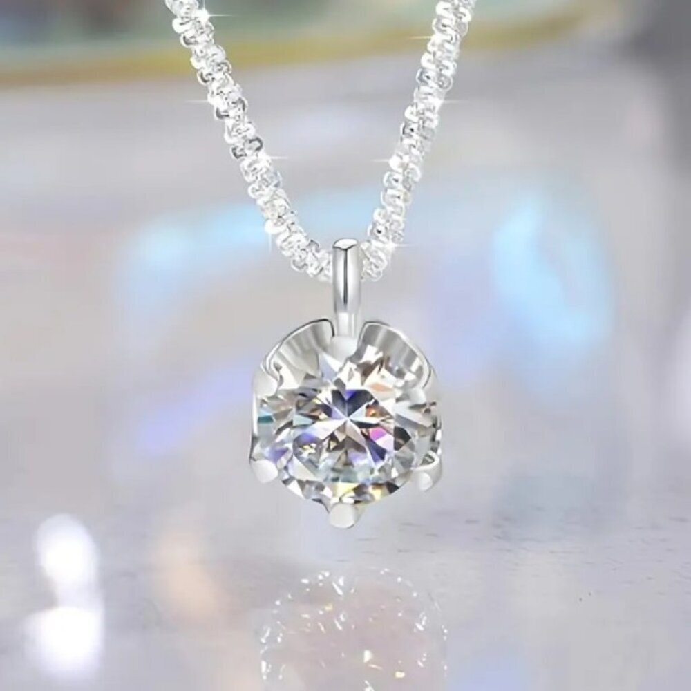 2 pc set 925 Silver Eternal Luxury 1 Carat Moissanite Stud Earrings + Pendant - Picture 3 of 10